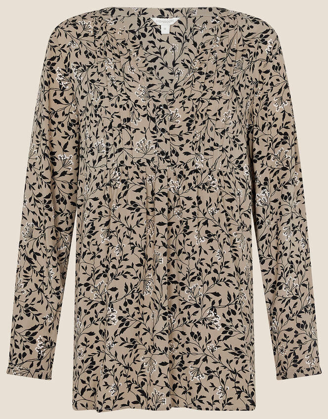 Minky Longline Print Blouse, Mink (MINK), large