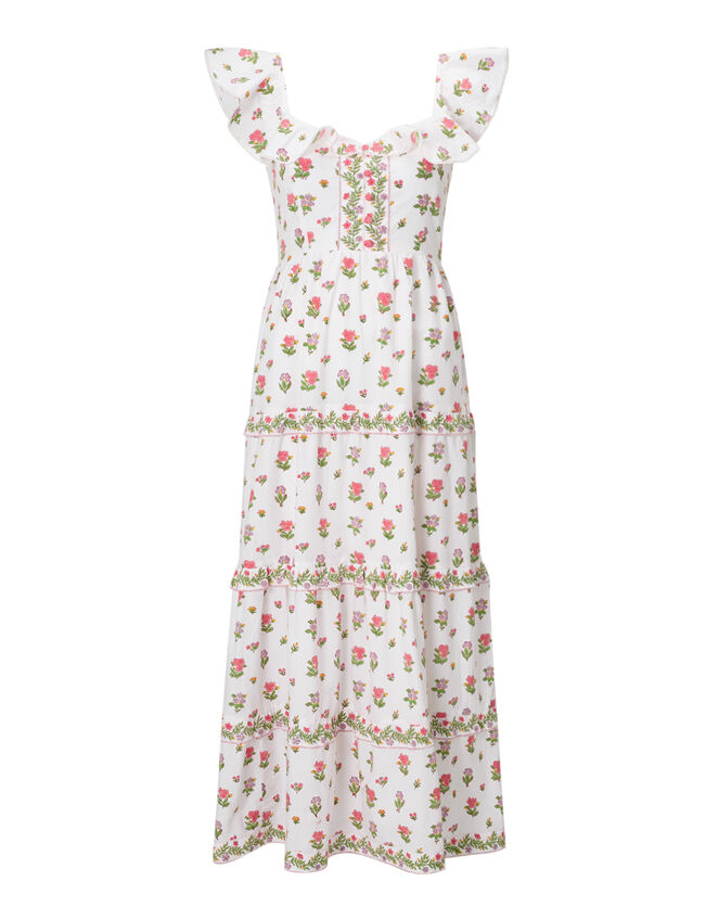 India & Mills Pandora Floral Tiered Maxi Dress, White (WHITE), large