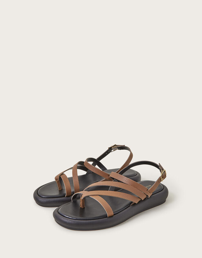 Leather Strappy Flatform Sandals, Tan (TAN), large