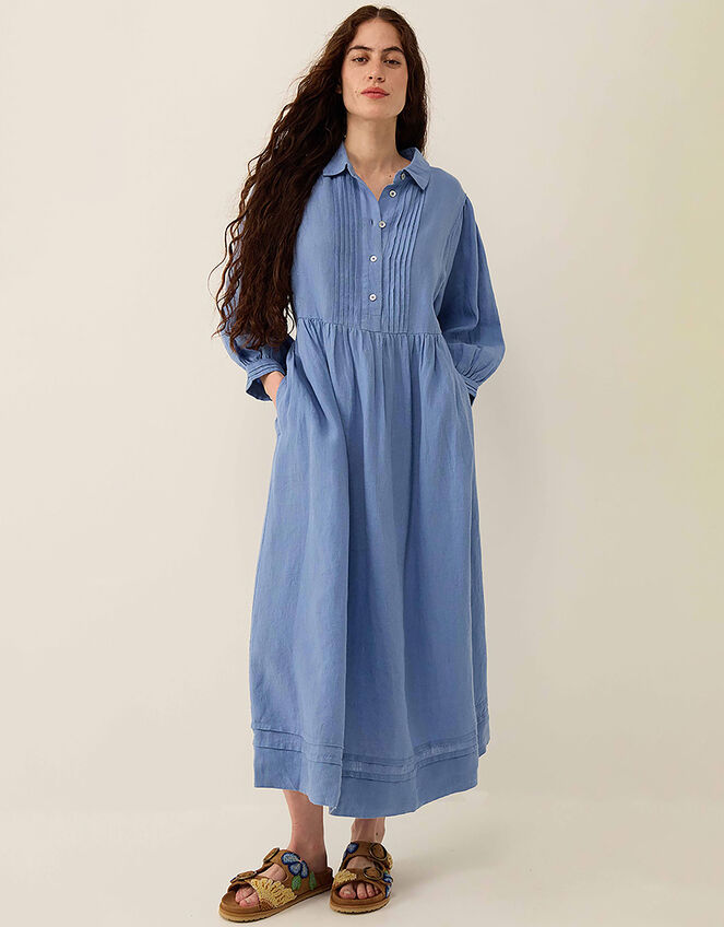 East Liza Linen Shirt Dress Blue, Blue (BLUE), large