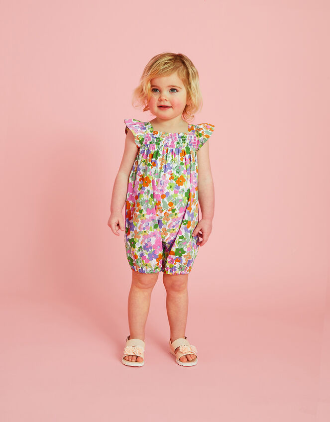 Baby Bright Floral Romper Green Baby Girl Outfits & Rompers Monsoon UK.