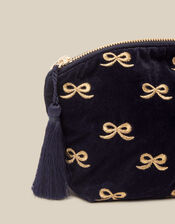 Bow Embroidered Velvet Make Up Bag, , large