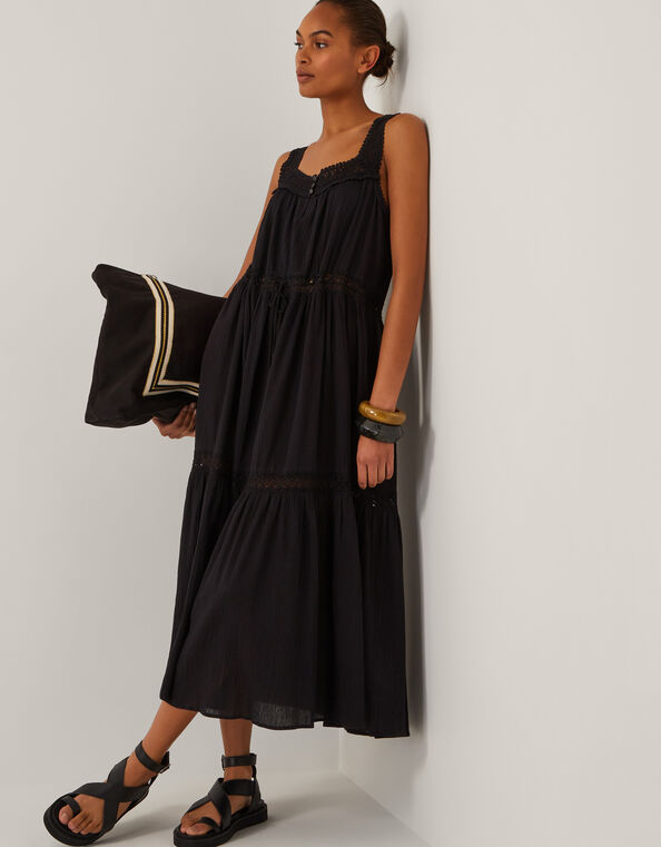 Maddi Sleeveless Embroidered Midi Dress, Black (BLACK), large