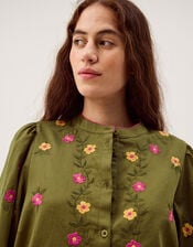 Andrea Floral Embroidered Blouse, Green (KHAKI), large
