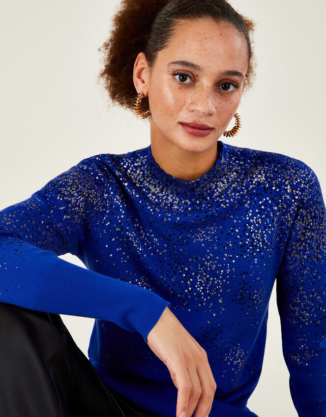 Foil Spot Scatter Jumper with Sustainable Viscose, Blue (COBALT), large