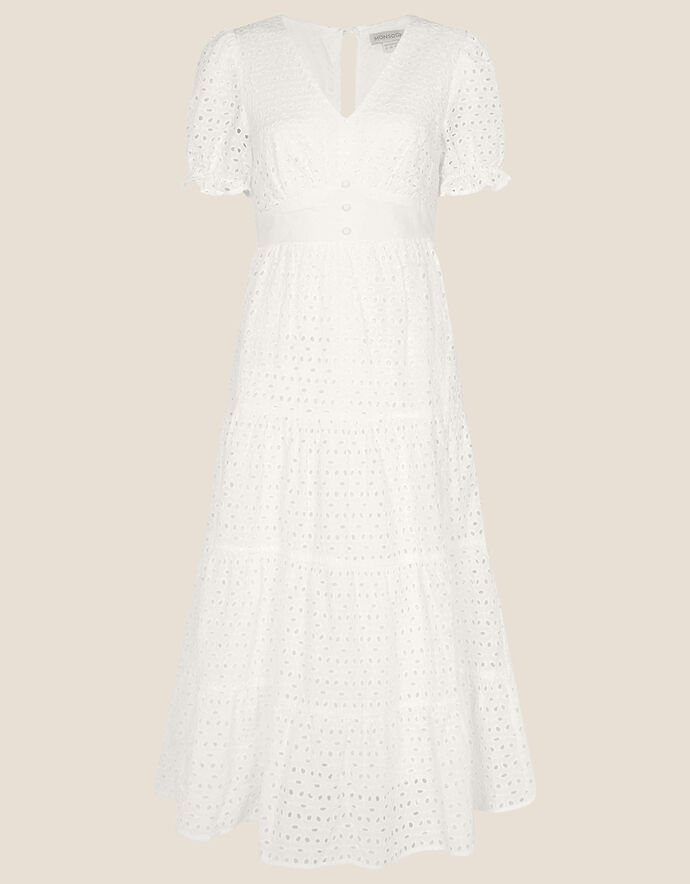 White Cotton Broderie Midi Dress main image 1