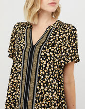 Camillia Printed Blouse in Sustainable Viscose, Black (BLACK), large