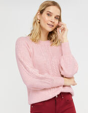 Carly Cable Knit Jumper, Pink (PINK), large