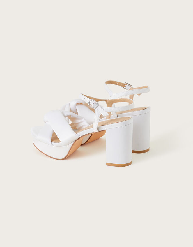 Satin Knot Platform Heeled Sandals, Ivory (IVORY), large