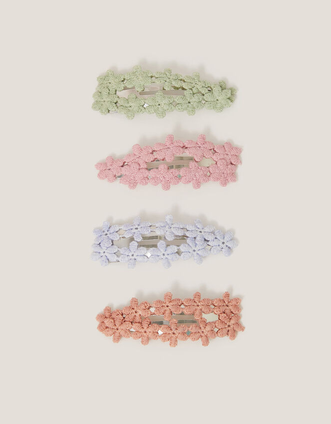 4-Pack Embroidered Flower Hair Clips, , large