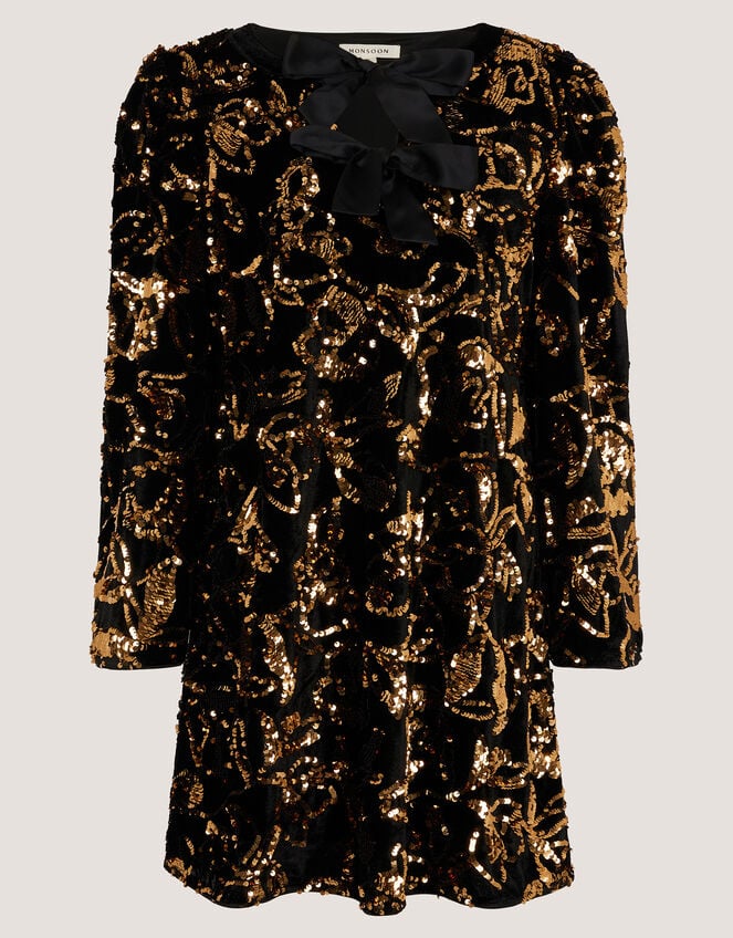 Shola Bow Sequin Mini Tunic Dress, Black (BLACK), large