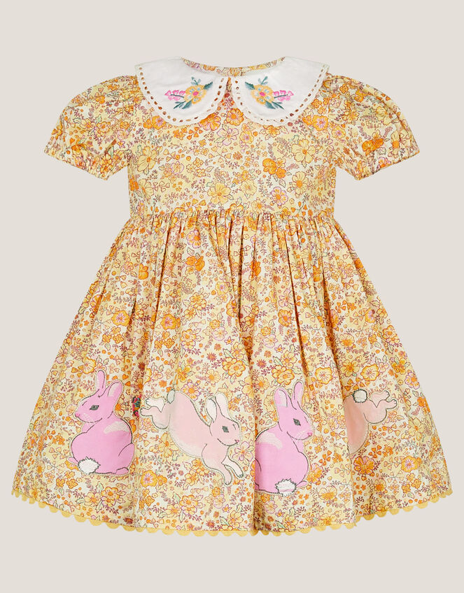 Baby Bunny Applique Floral Dress, Yellow (YELLOW), large