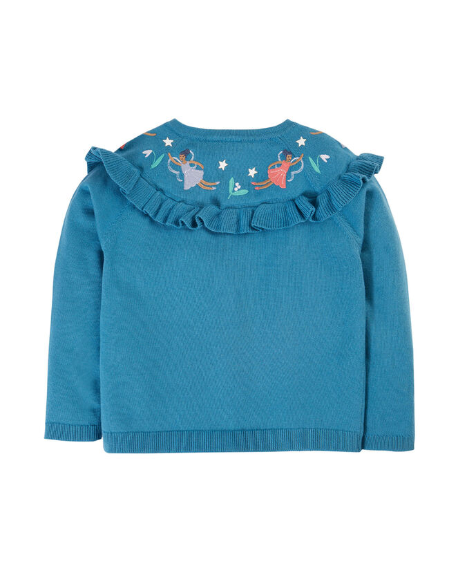 Frugi Embroidered Fairy Ruffle Cardigan, Blue (BLUE), large