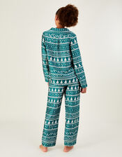Fair Isle Christmas Satin Pyjama Set, Green (GREEN), large
