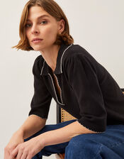 Ciara Short Sleeve Collar Jumper, Black (BLACK), large