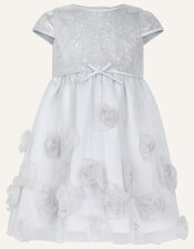 Baby Sequin 3D Rose Dress, Silver (SILVER), large