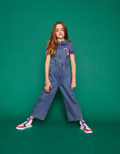 Short Sleeve Denim Jumpsuit, Blue (BLUE), large