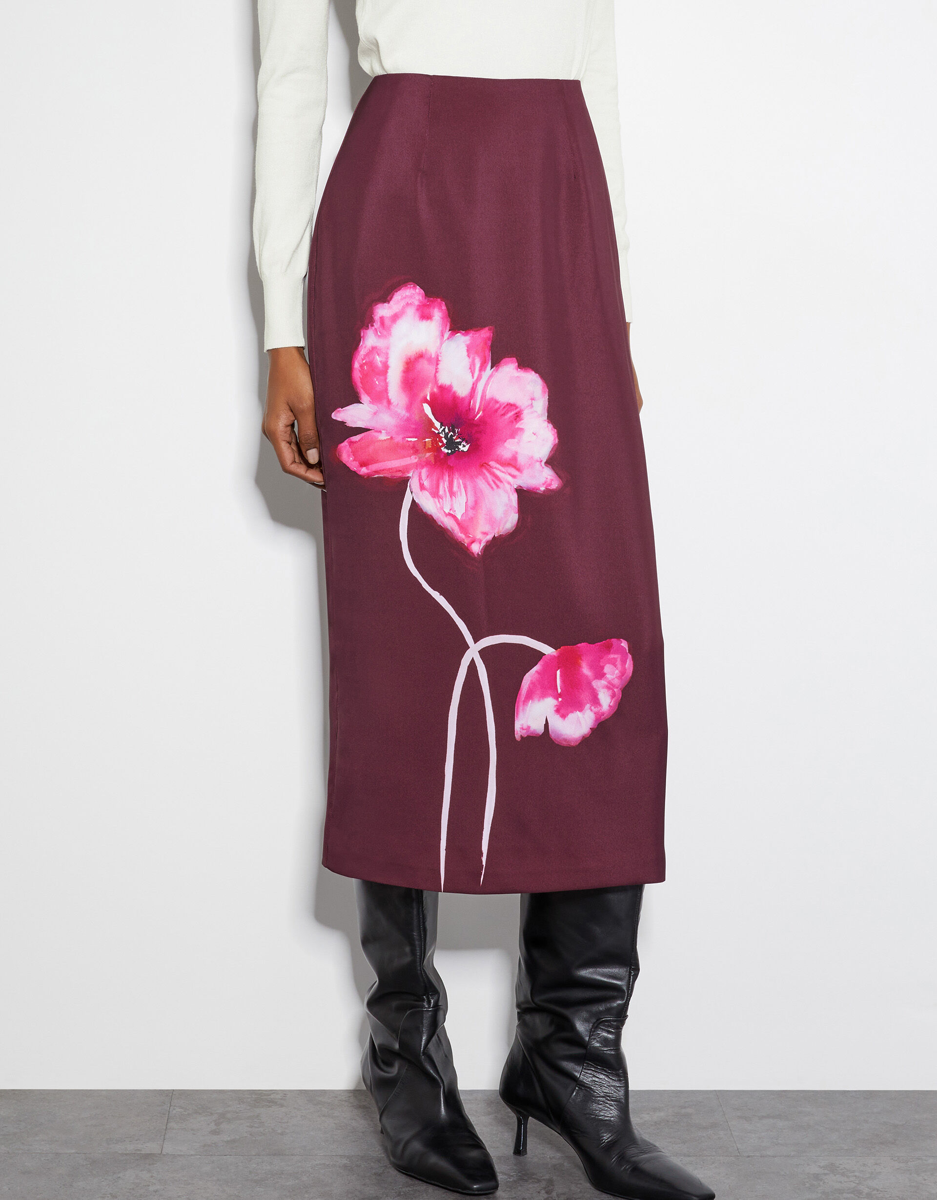 Elizabeth Floral Midi Skirt Red