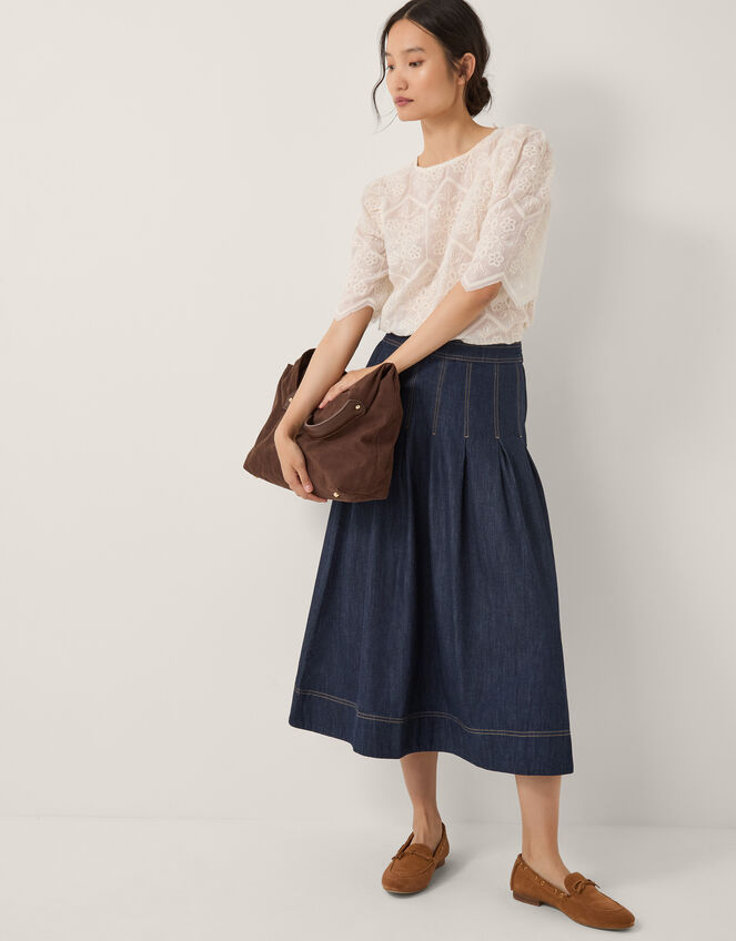 Darcie Pleated Denim Midi Skirt
