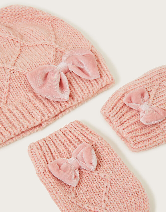 Baby Hat and Mittens Set in Recycled Polyester, Pink (PINK), large