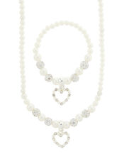Pearl and Diamante Heart Jewellery Set, , large