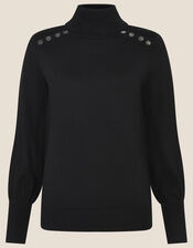 Studded High Neck Knit Jumper, Black (BLACK), large