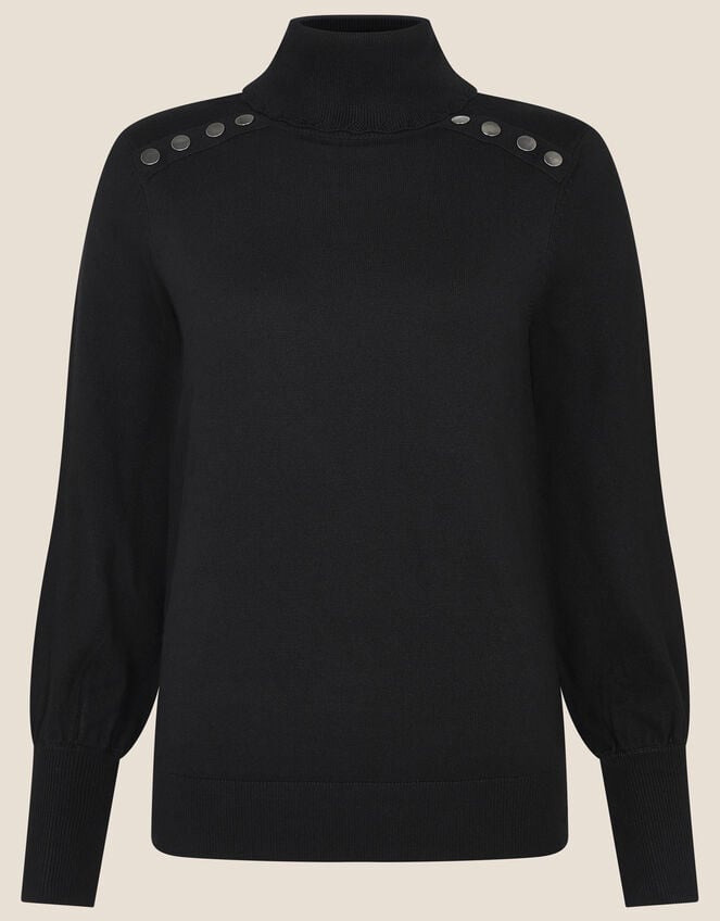 Studded High Neck Knit Jumper, Black (BLACK), large
