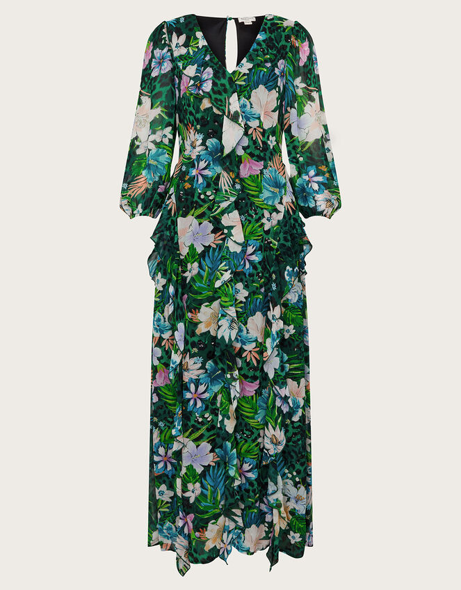 Floor-Length Gown with Side Waterfall Ruffle Dark Green main image 1
