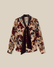 Ayla Floral Devor&eacute; Blouse, Camel (BEIGE), large