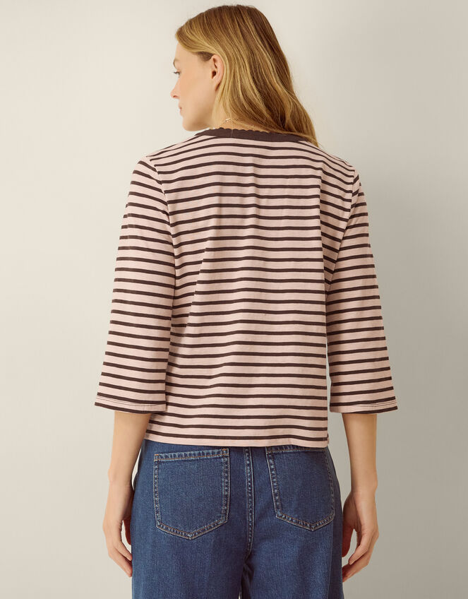 Shania Stripe Jersey Buttondown Top, Pink (BLUSH), large