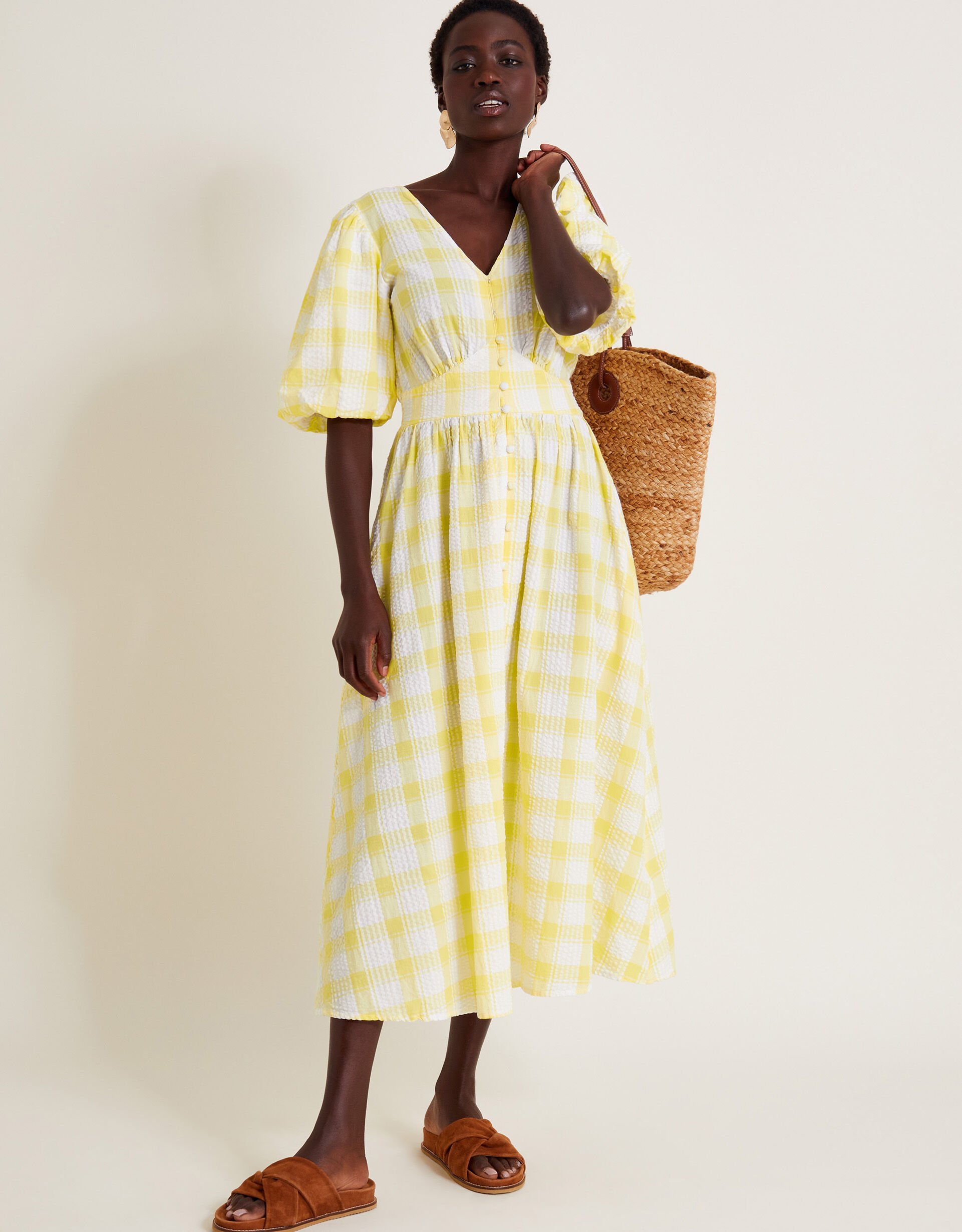 Short sleeve gingham dress hot sale
