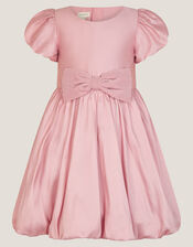 Puff Sleeve Velvet Bow Party Dress, Pink (DUSKY PINK), large
