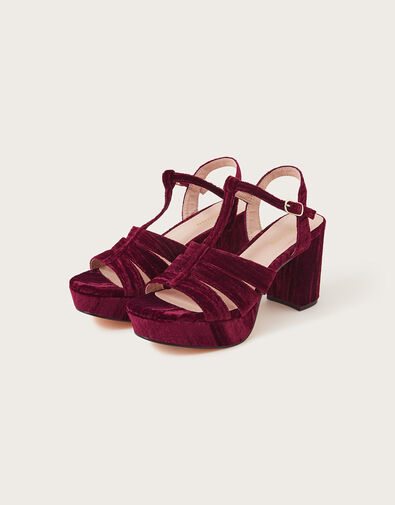 Crushed Velvet Platform Heels, Red (BERRY), large