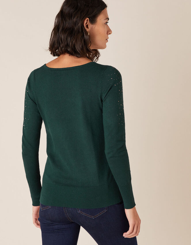 Hotfix Gem Knit Jumper with Sustainable Viscose, Green (DARK GREEN), large