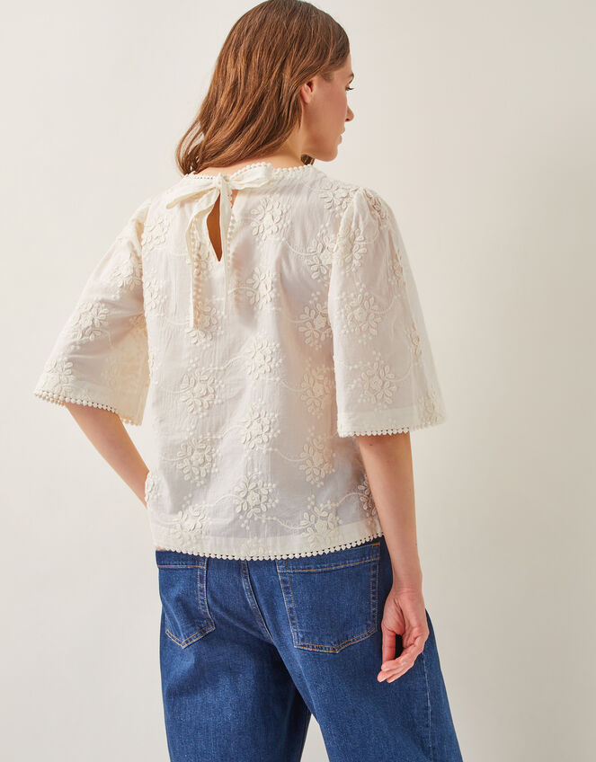 Harika Floral Embroidered Top, Ivory (IVORY), large