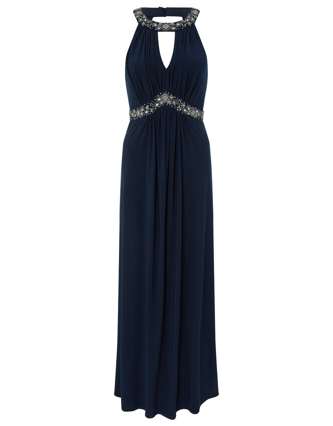 Isabeli Embellished Jersey Maxi Bridesmaid Dress Blue | Evening Dresses |  Monsoon UK.