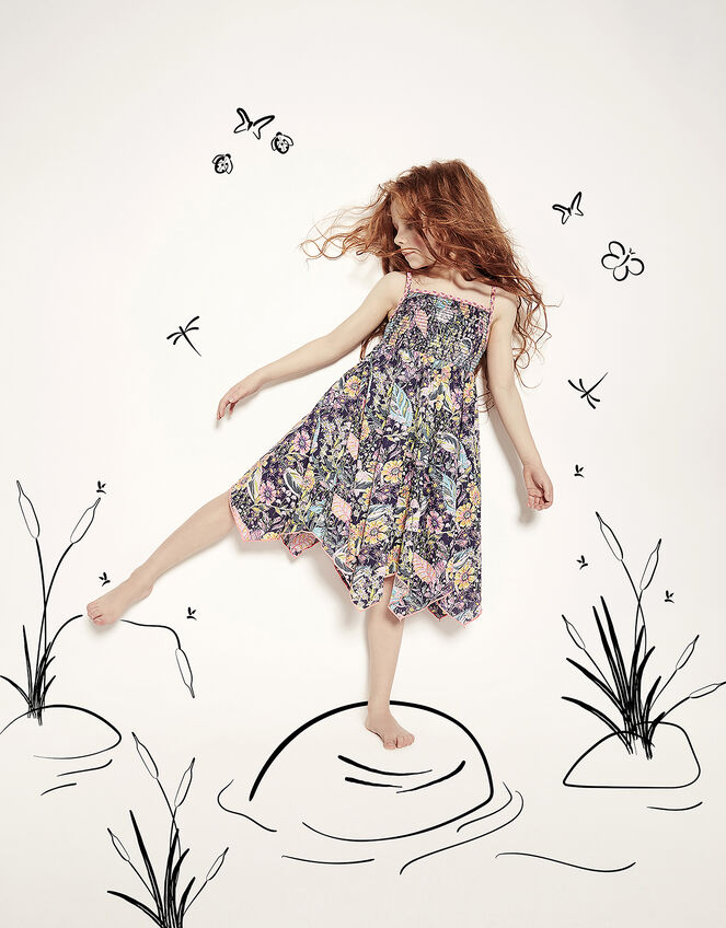 Isobelline Floral Dress in Recycled Polyester, Blue (NAVY), large