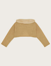 Baby Faux Fur Collar Cardigan, Gold (GOLD), large
