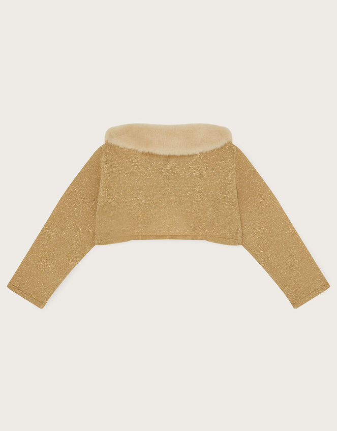 Baby Faux Fur Collar Cardigan, Gold (GOLD), large