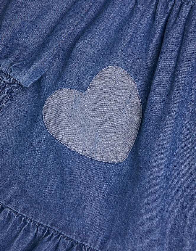 Long Sleeve Ruffle Heart Denim Dress, Blue (BLUE), large