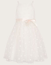 Heart Print Puff Organza Dress	, Ivory (IVORY), large