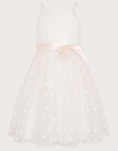 Heart Print Puff Organza Dress	, Ivory (IVORY), large