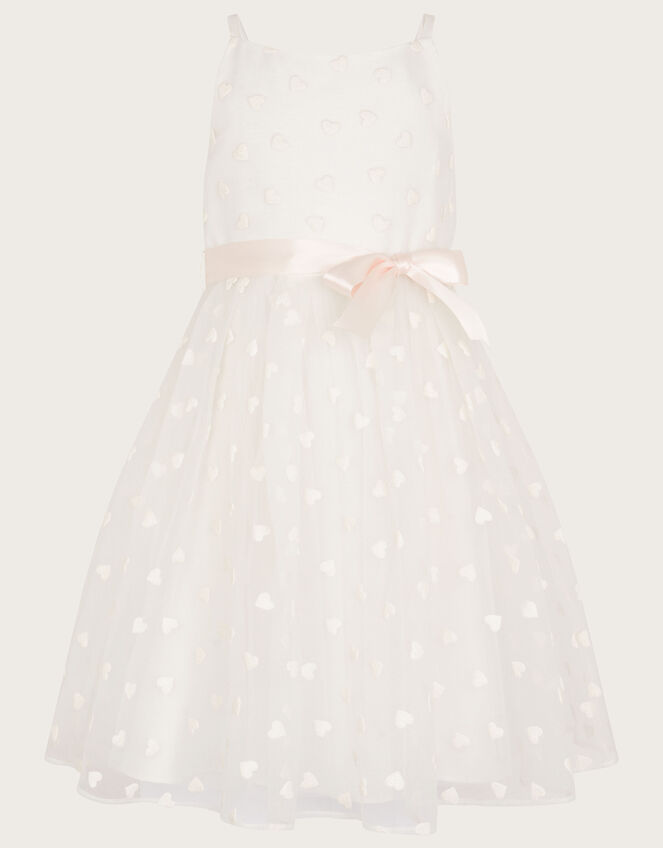 Heart Print Puff Organza Dress	, Ivory (IVORY), large