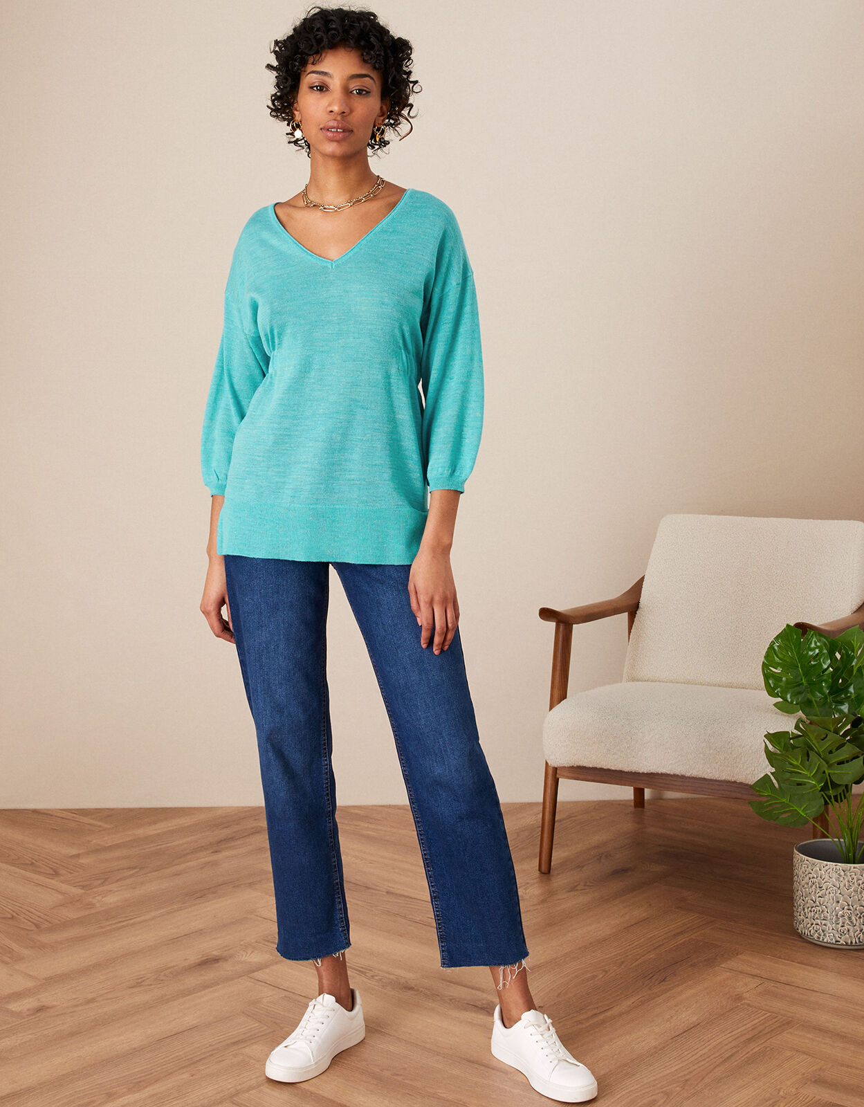 Turquoise v sale neck sweater