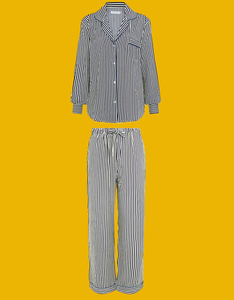 Luna & Noon Rio Stripe Pyjama Set Blue, Blue (NAVY), large