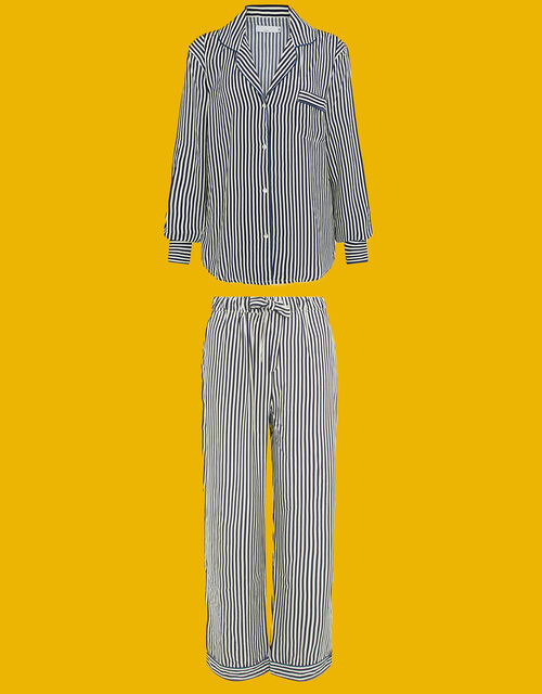 Luna & Noon Rio Stripe Pyjama Set, Blue (NAVY), large
