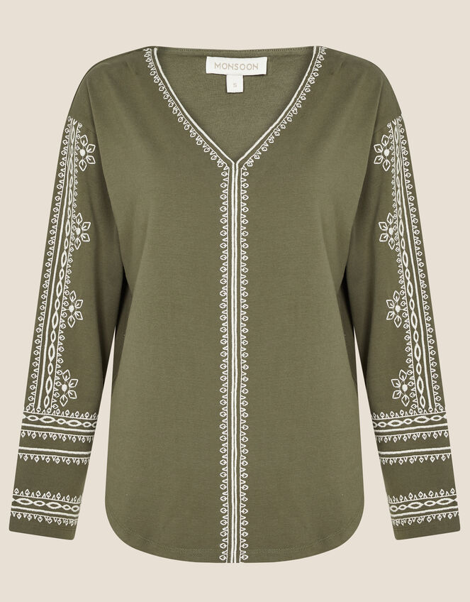Lounge Embroidered Top, Green (KHAKI), large