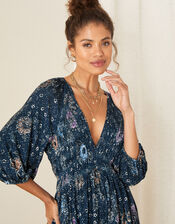Floral Print Shirred Jersey Top, Blue (NAVY), large