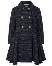 Tweed Skirted Coat, Blue (NAVY), large