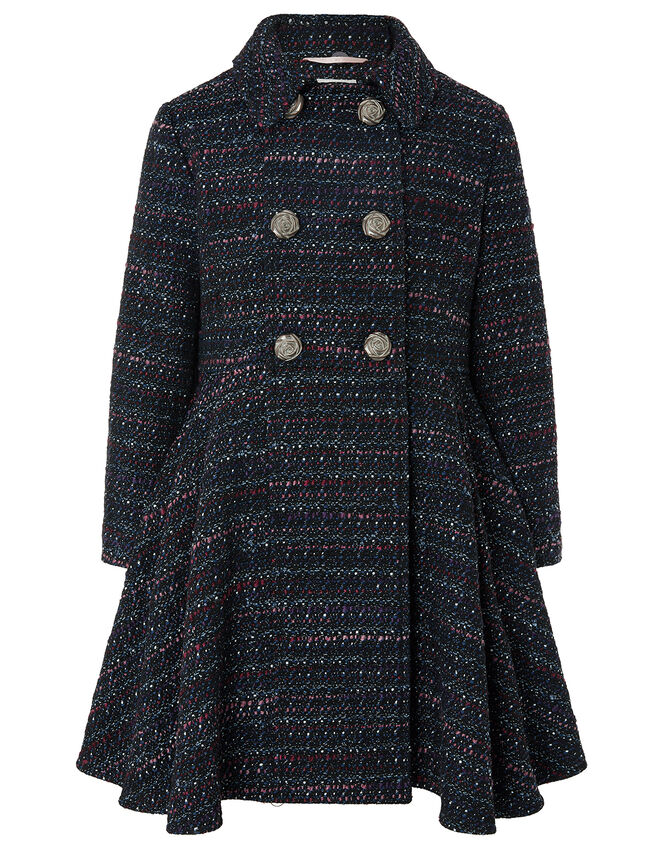 Tweed Skirted Coat, Blue (NAVY), large